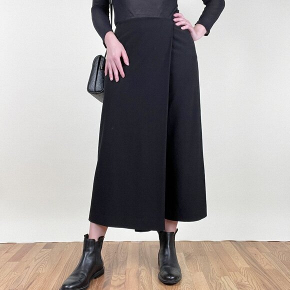 Vintage Pants - Stunning Draped Wide Leg Faux Midi Skirt Culottes Pants Cropped Modern Trousers